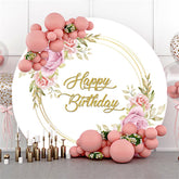 Rosa Blume Gold Glücklich Geburtstag Runden Hintergrund Für Party